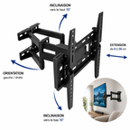 Réglages du support mural TV orientable Flex 65 : orientation, inclinaison et extension