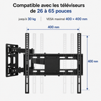 Compatibilité du support mural TV orientable Flex 65 : 26–65 pouces, 30 kg et VESA jusqu’à 400 × 400 mm