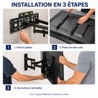 Illustration des principales étapes de montage du support mural TV Flex 65