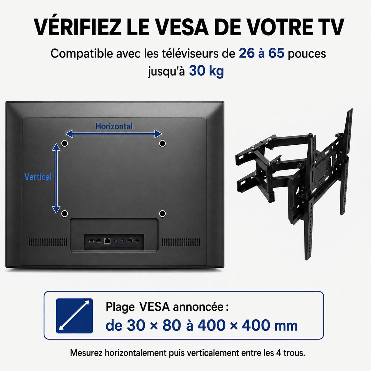Vérification du VESA pour le support mural TV orientable Flex 65