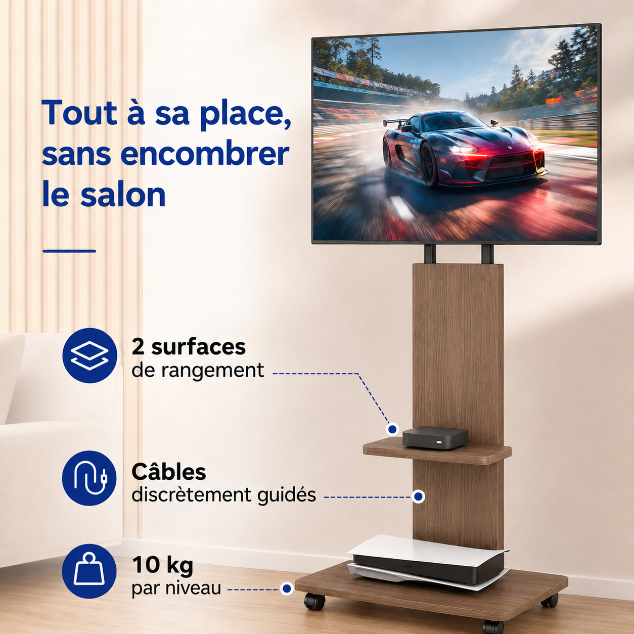 Surfaces de rangement du support TV Move Wood