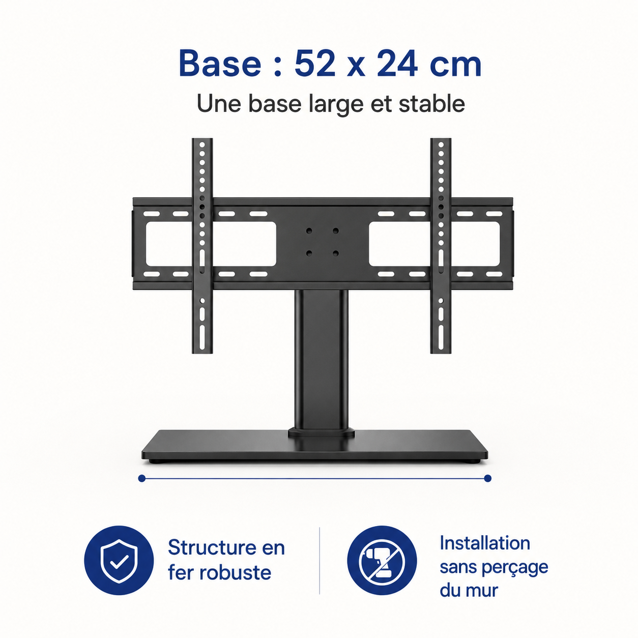 Support TV de table Stand Pivot - base stable 52 x 24 cm