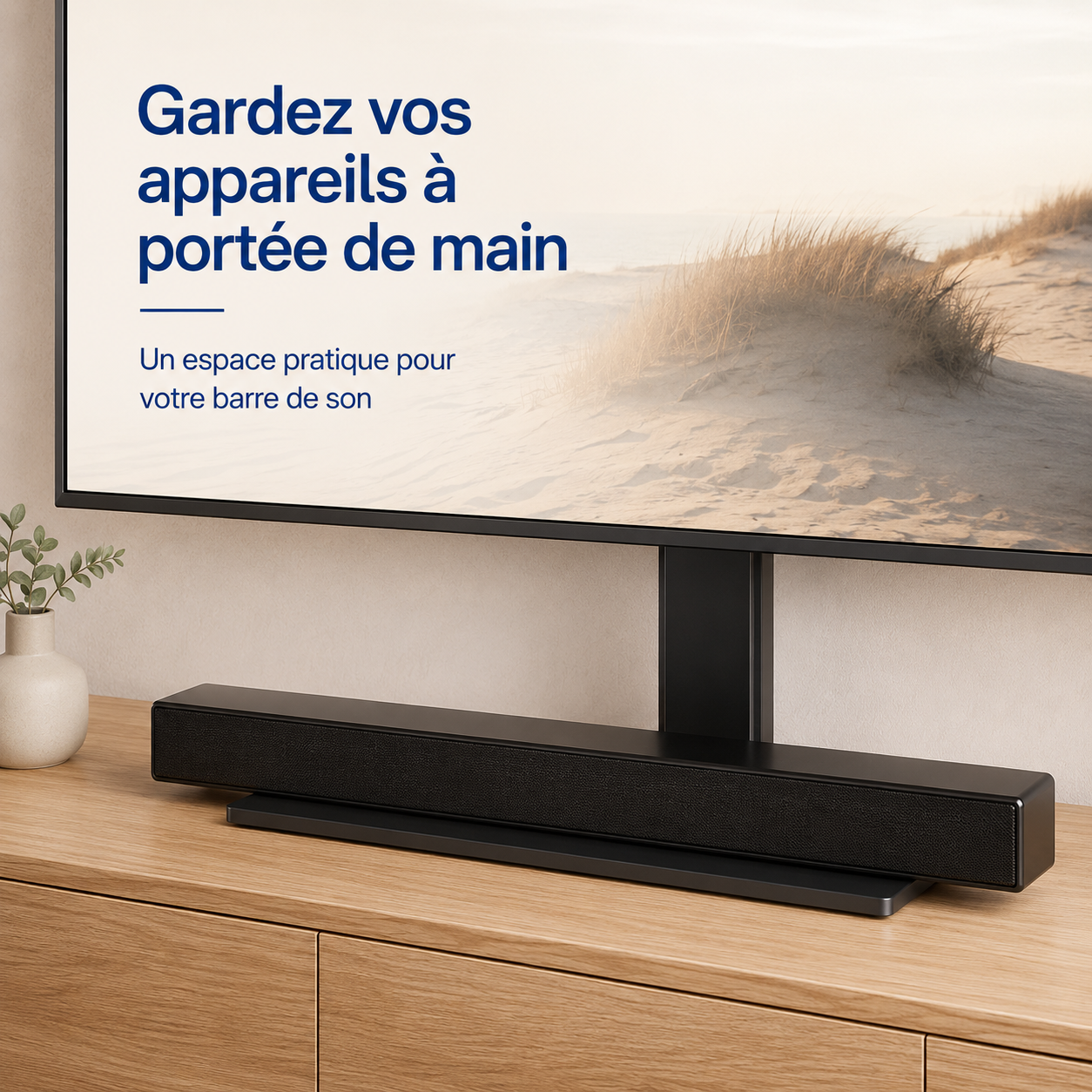 Espace pour barre de son sous le téléviseur