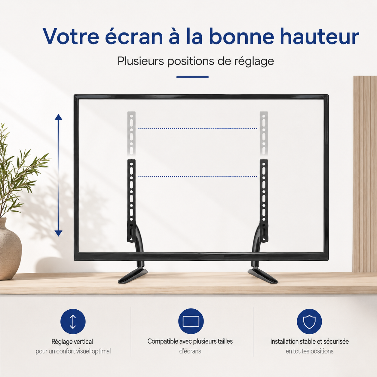 Réglage en hauteur du support TV sur pied de table Stand S
