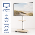 Compatibilité 26 à 75 pouces, charge 50 kg et VESA du support TV mobile