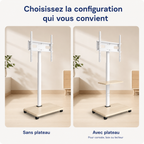 Comparaison du support TV mobile sans plateau et avec plateau