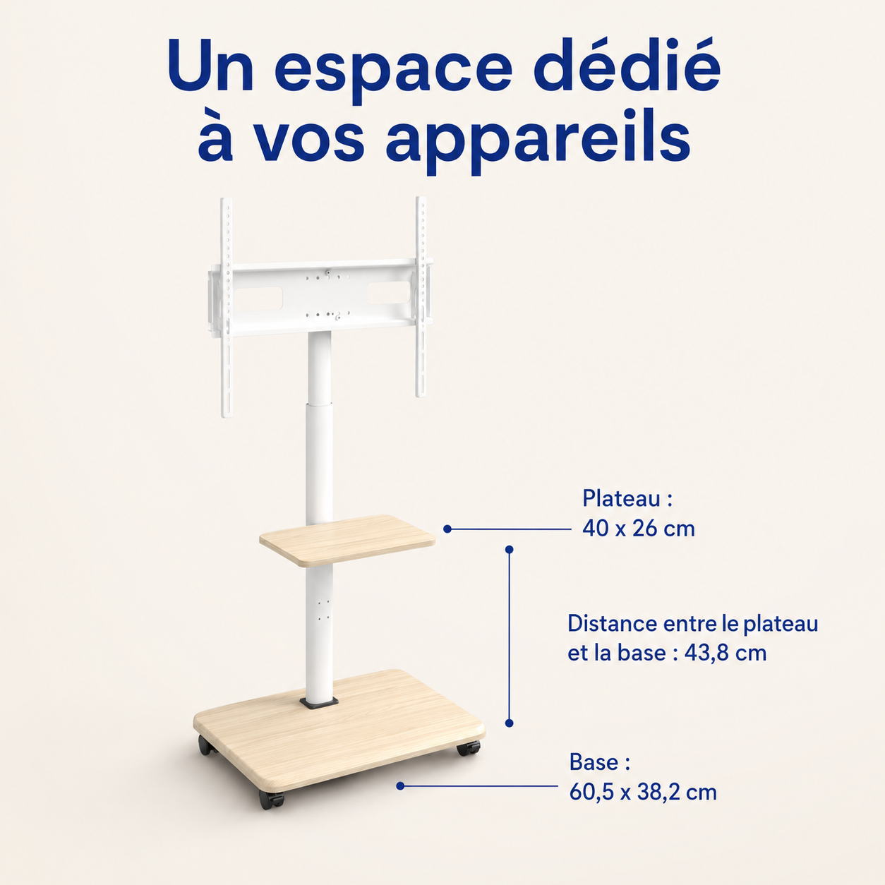 Dimensions du support TV mobile avec plateau