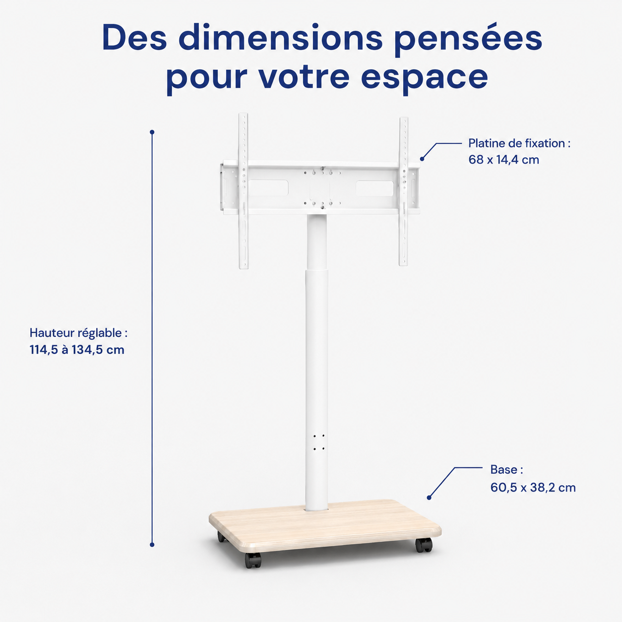 Dimensions du support TV mobile sans plateau