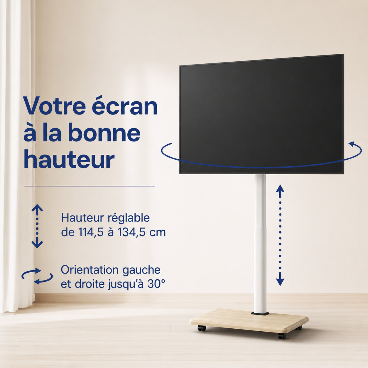 Réglage en hauteur et orientation du support TV mobile