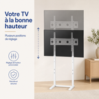 Réglage en hauteur du support TV sur pied blanc