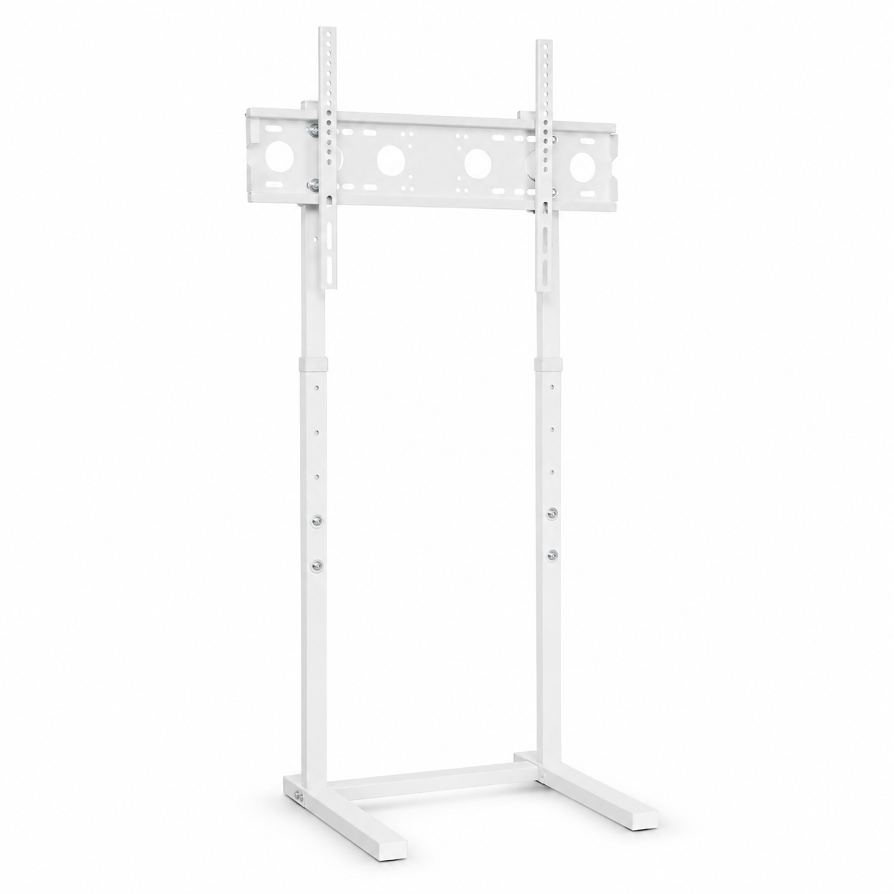Support TV sur pied blanc seul sur fond clair