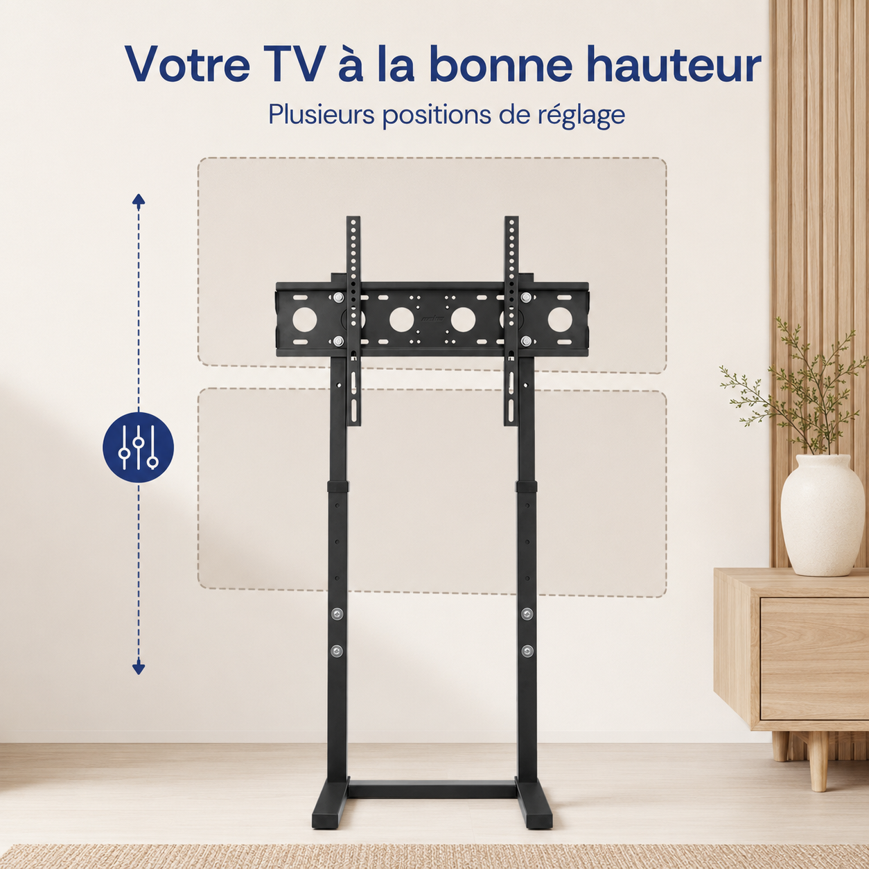 Réglage en hauteur du support TV sur pied noir