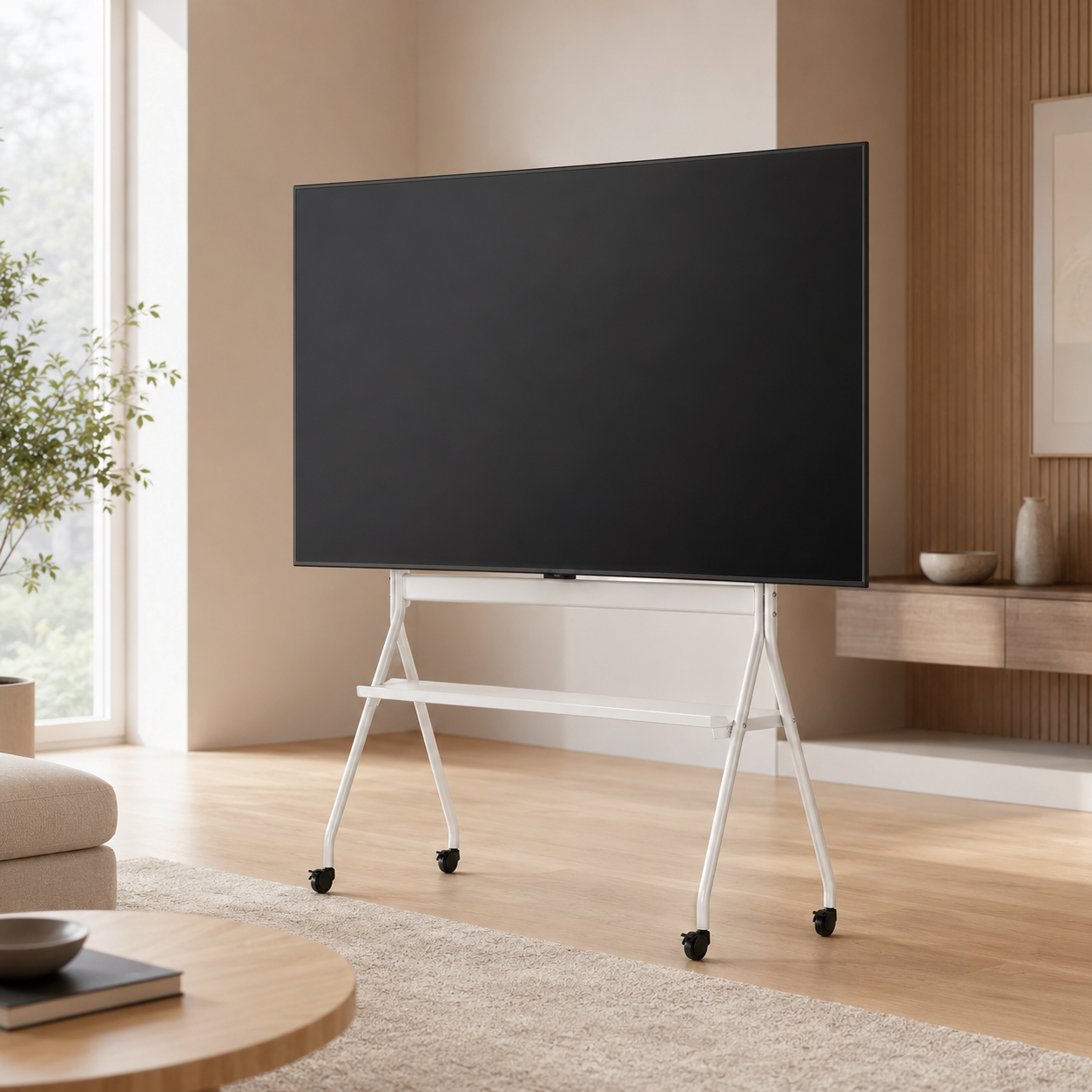 Support TV mobile Move XXL dans un salon lumineux