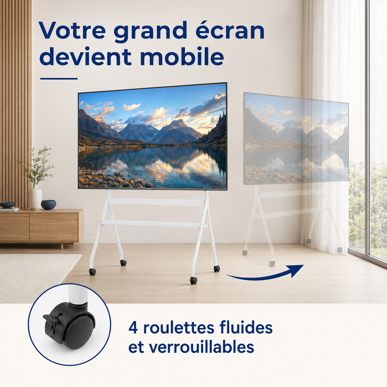 Support TV Move XXL mobile sur roulettes