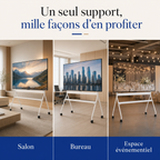 Usages du support TV Move XXL au salon au bureau et en événement