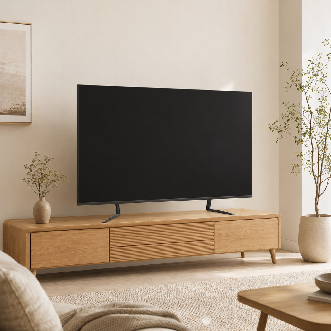 Pieds TV Stand L installés sur un meuble