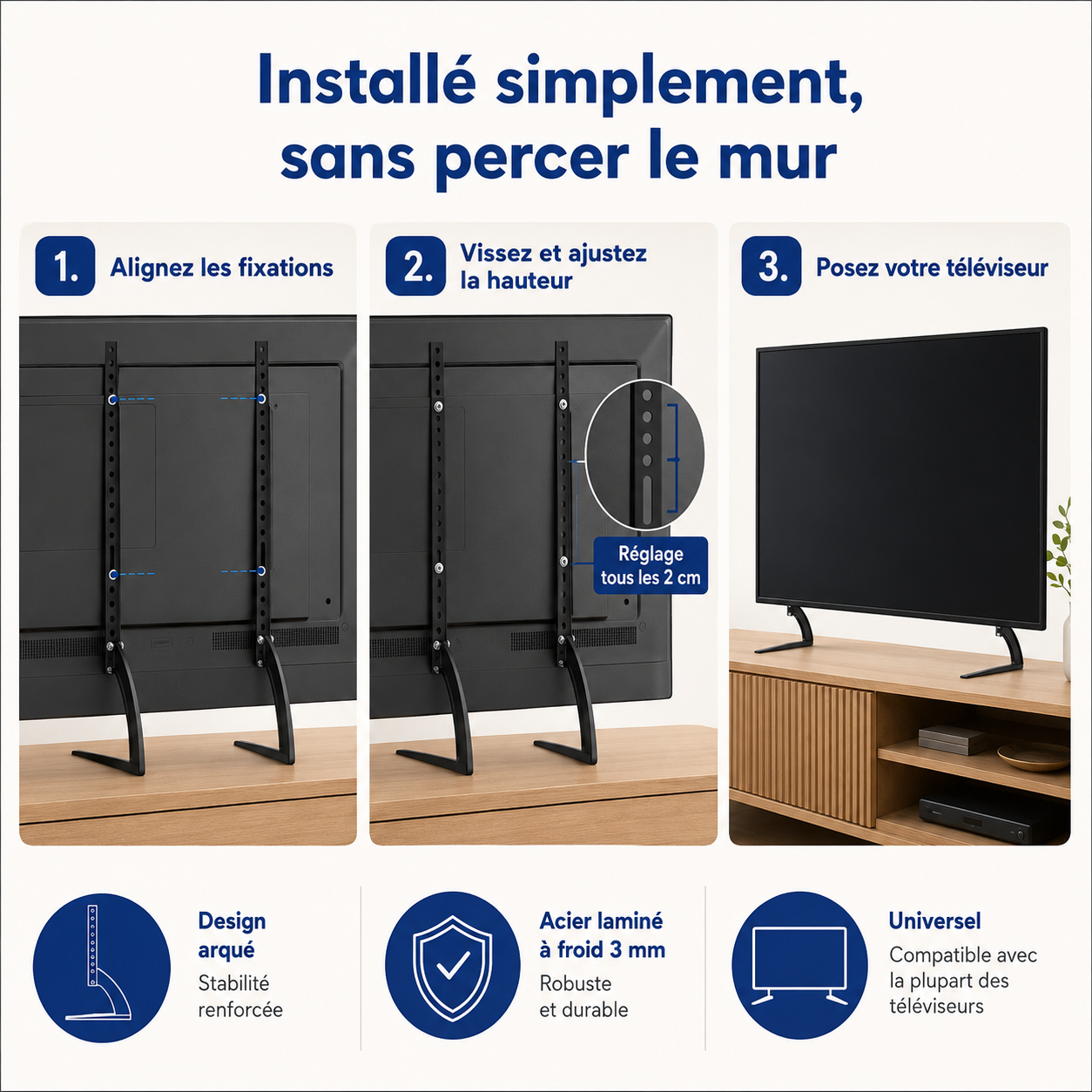 Installation simple des pieds TV Stand L