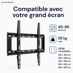 Compatibilité du support mural TV fixe Slim 80 : 40–80 pouces, 50 kg et cinq formats VESA