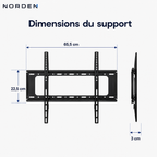 Dimensions du support mural TV fixe Slim 80 : 65,5 × 22,5 × 3 cm